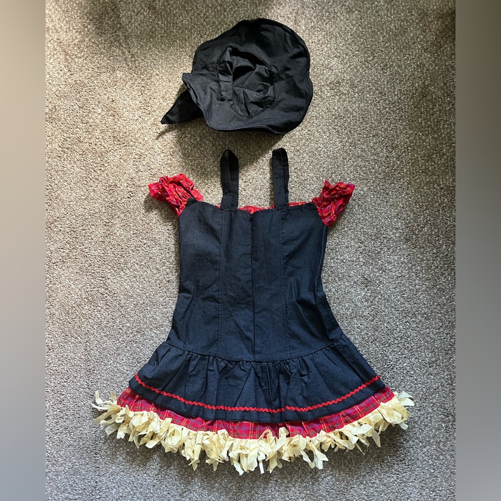 Spirit Halloween Scarecrow Sweetie Costume Set Hat & Dress Sexy Plaid & Denim - Picture 2 of 16
